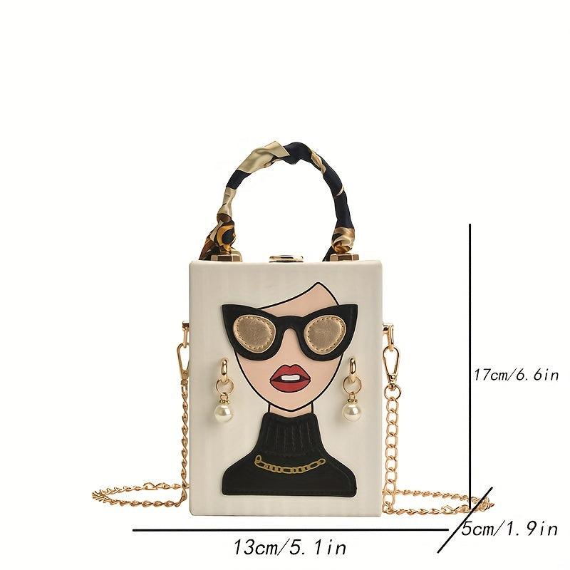 Lady Face Handbag Chain Crossbody Top Handle Box Purse