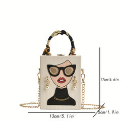 Lady Face Handbag Chain Crossbody Top Handle Box Purse
