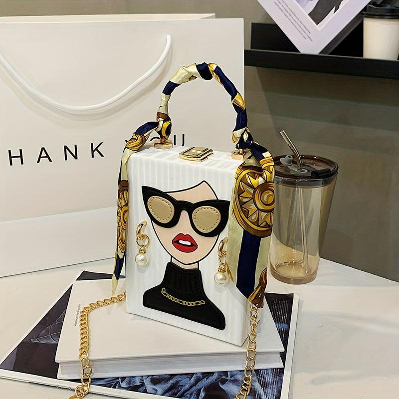 Lady Face Handbag Chain Crossbody Top Handle Box Purse