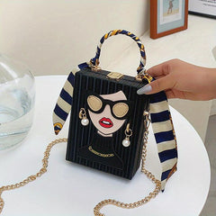 Lady Face Handbag Chain Crossbody Top Handle Box Purse