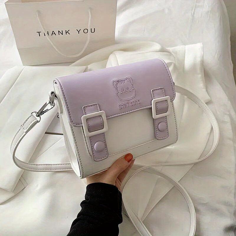 Cat Embroidery Crossbody Bag Contrast Messenger Bag