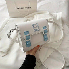 Cat Embroidery Crossbody Bag Contrast Messenger Bag