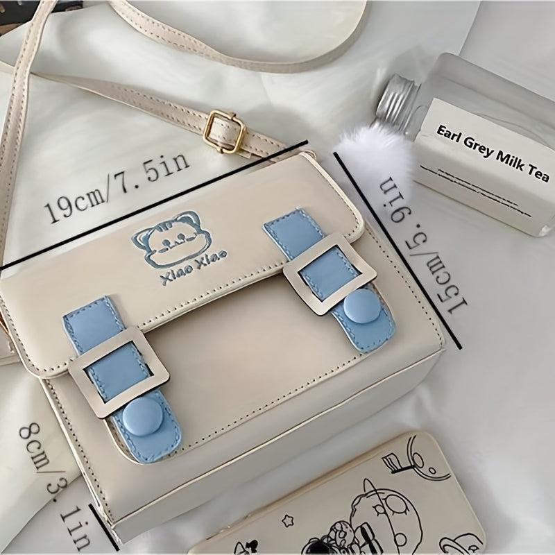 Cat Embroidery Crossbody Bag Contrast Messenger Bag