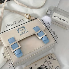 Cat Embroidery Crossbody Bag Contrast Messenger Bag