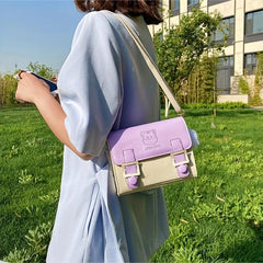 Cat Embroidery Crossbody Bag Contrast Messenger Bag
