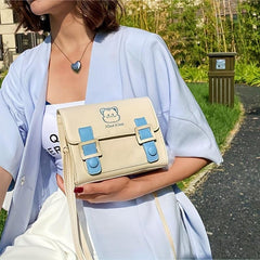 Cat Embroidery Crossbody Bag Contrast Messenger Bag