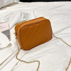 Quilted Chain Crossbody Bag PU Leather Square Purse Women's Camera Shoulder Bag