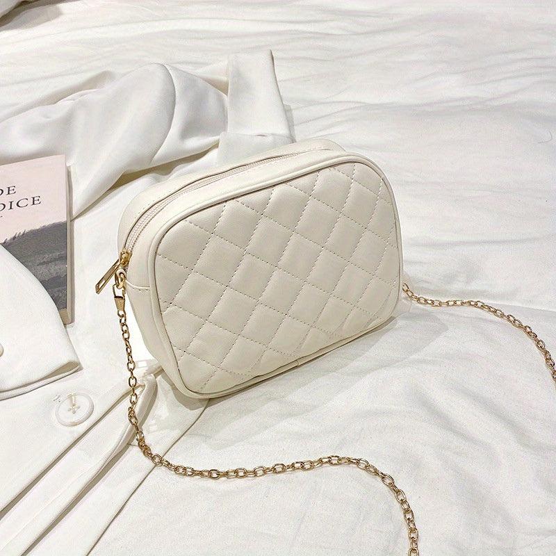 Quilted Chain Crossbody Bag PU Leather Square Purse Women's Camera Shoulder Bag