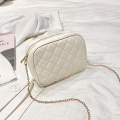 Quilted Chain Crossbody Bag PU Leather Square Purse Women's Camera Shoulder Bag