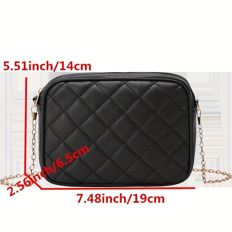 Quilted Chain Crossbody Bag PU Leather Square Purse Women's Camera Shoulder Bag