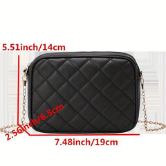 Quilted Chain Crossbody Bag PU Leather Square Purse Women's Camera Shoulder Bag