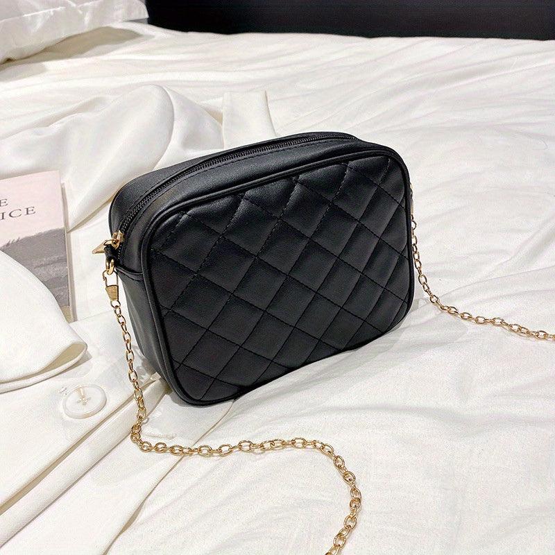 Quilted Chain Crossbody Bag PU Leather Square Purse Women's Camera Shoulder Bag
