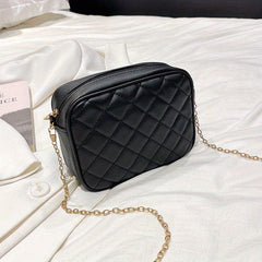 Quilted Chain Crossbody Bag PU Leather Square Purse Women's Camera Shoulder Bag