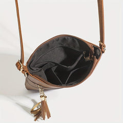 Vintage Tassel Crossbody Bag Square Purse Zipper Shoulder Bag