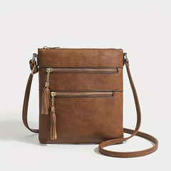 Vintage Tassel Crossbody Bag Square Purse Zipper Shoulder Bag