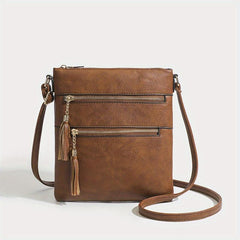Vintage Tassel Crossbody Bag Square Purse Zipper Shoulder Bag