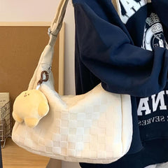 Plaid Embossed Crossbody Bag Large Capacity for Travel School Shopping