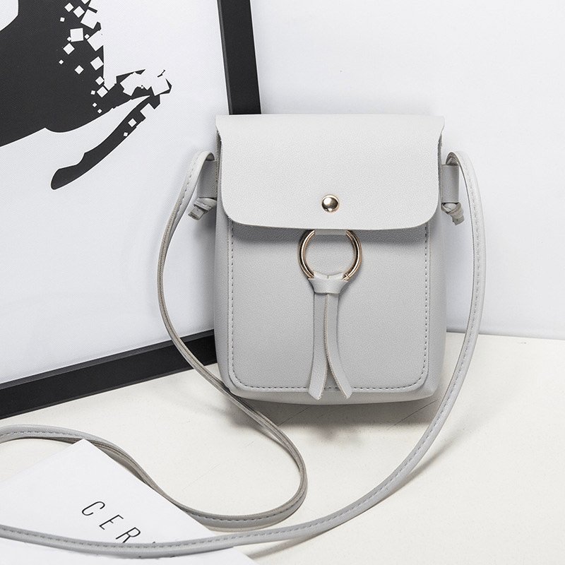 Solid Ring Mini Crossbody Bag PU Leather Casual Shoulder Bag