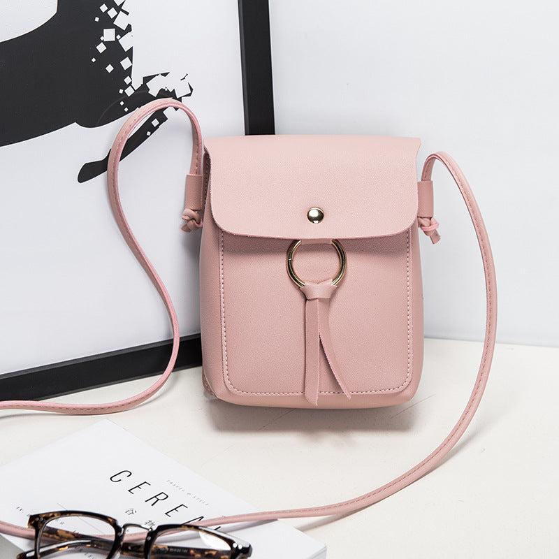 Solid Ring Mini Crossbody Bag PU Leather Casual Shoulder Bag