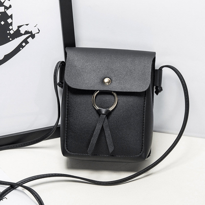 Solid Ring Mini Crossbody Bag PU Leather Casual Shoulder Bag
