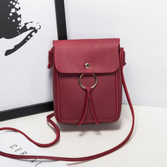 Solid Ring Mini Crossbody Bag PU Leather Casual Shoulder Bag