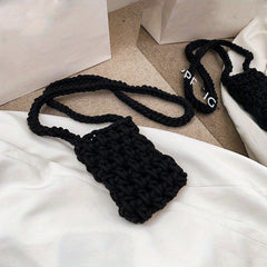 Mini Crochet Crossbody Bag for Women Solid Color Knitted Phone Bag