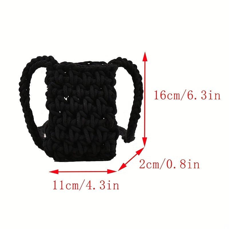Mini Crochet Crossbody Bag for Women Solid Color Knitted Phone Bag