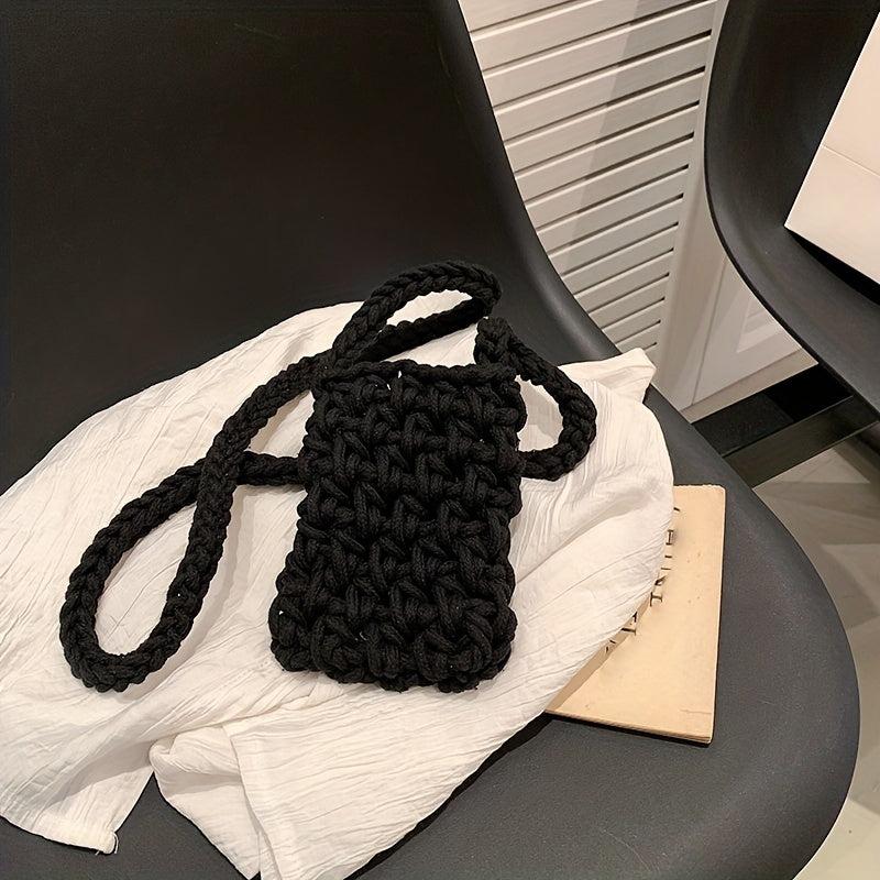 Mini Crochet Crossbody Bag for Women Solid Color Knitted Phone Bag