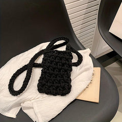 Mini Crochet Crossbody Bag for Women Solid Color Knitted Phone Bag