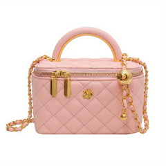 Quilted Mini Chain Crossbody Bag Top Handle Bucket Purse