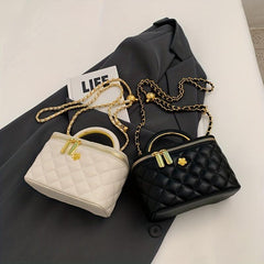 Quilted Mini Chain Crossbody Bag Top Handle Bucket Purse