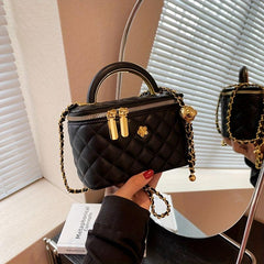 Quilted Mini Chain Crossbody Bag Top Handle Bucket Purse