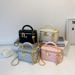 Quilted Mini Chain Crossbody Bag Top Handle Bucket Purse