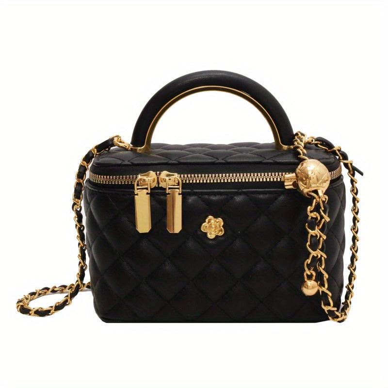 Quilted Mini Chain Crossbody Bag Top Handle Bucket Purse