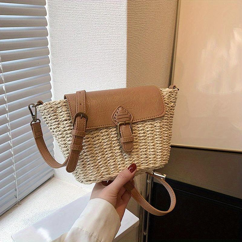 Straw Woven Crossbody Bag Boho Style Shoulder Bag