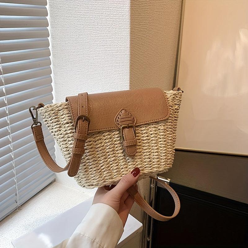 Straw Woven Crossbody Bag Boho Style Shoulder Bag