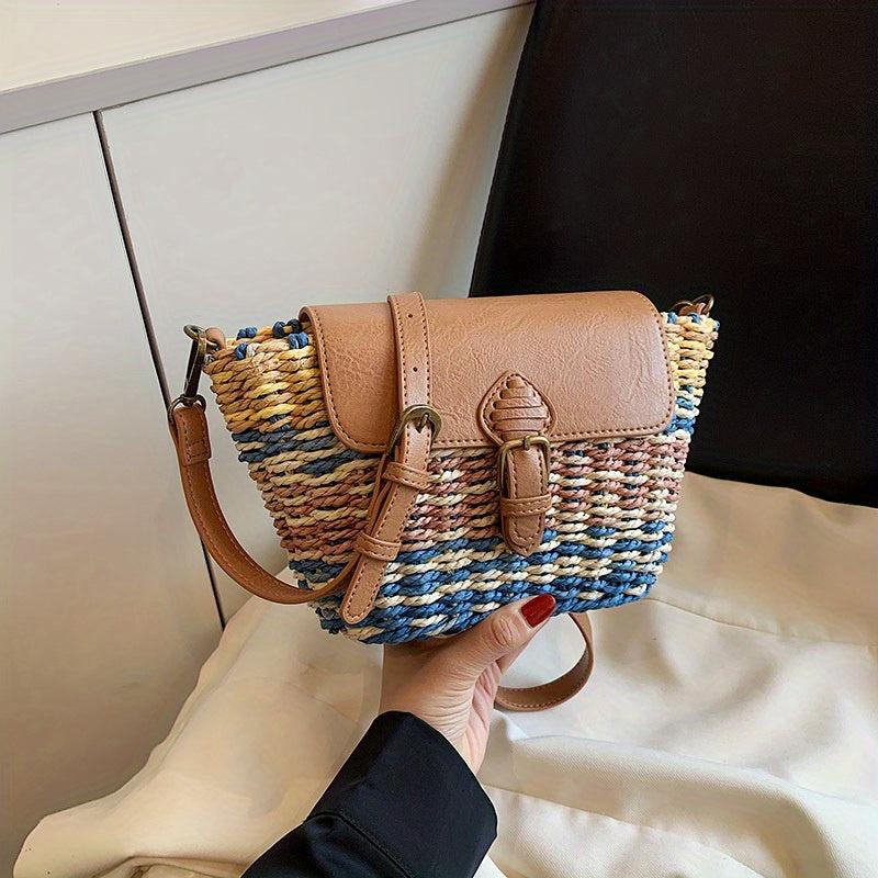 Straw Woven Crossbody Bag Boho Style Shoulder Bag
