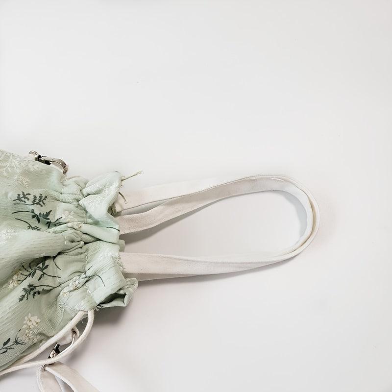 Bamboo Embroidery Canvas Handbag Tassel Decor Crossbody Bag