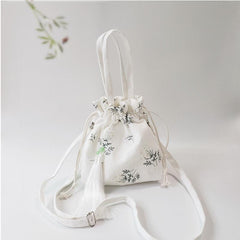Bamboo Embroidery Canvas Handbag Tassel Decor Crossbody Bag