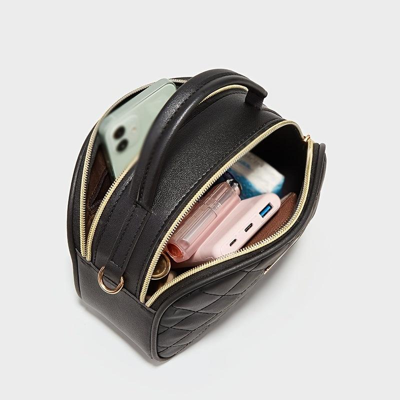 Argyle Quilted Square Crossbody Bag Women's Double Zipper Purse