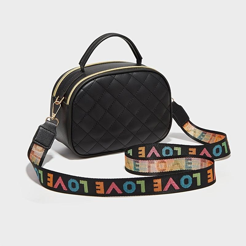 Argyle Quilted Square Crossbody Bag Women's Double Zipper Purse