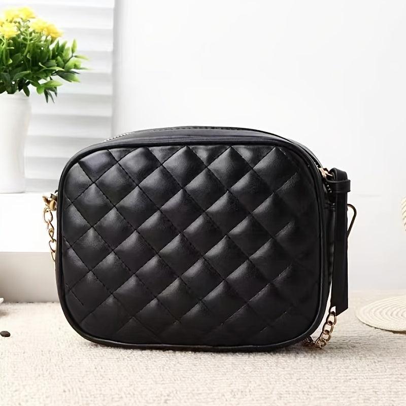 Quilted Crossbody Bag Tassel Square Zipper Purse PU Leather Shoulder Bag
