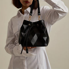 Geometric Embossed Portable Bucket Bag Solid Drawstring Shoulder Bag