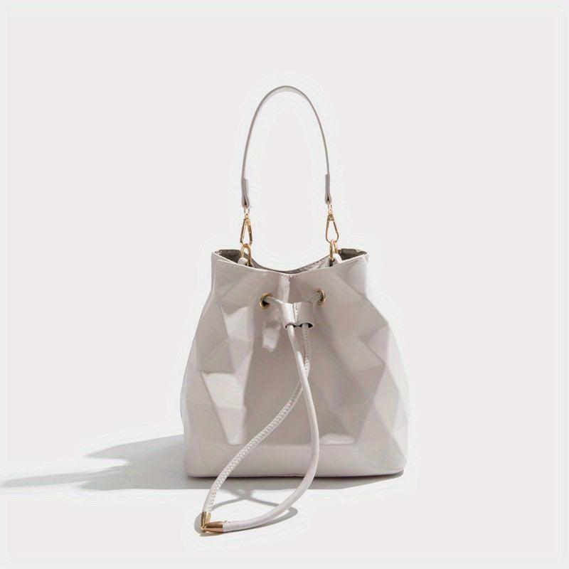 Geometric Embossed Portable Bucket Bag Solid Drawstring Shoulder Bag