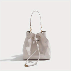Geometric Embossed Portable Bucket Bag Solid Drawstring Shoulder Bag