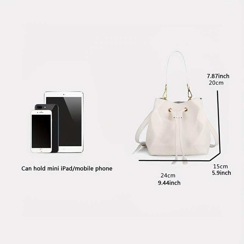 Geometric Embossed Portable Bucket Bag Solid Drawstring Shoulder Bag