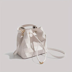 Geometric Embossed Portable Bucket Bag Solid Drawstring Shoulder Bag