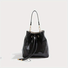 Geometric Embossed Portable Bucket Bag Solid Drawstring Shoulder Bag