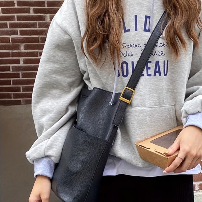 Minimalist Crossbody Bag Solid Shoulder Storage Bag PU Leather