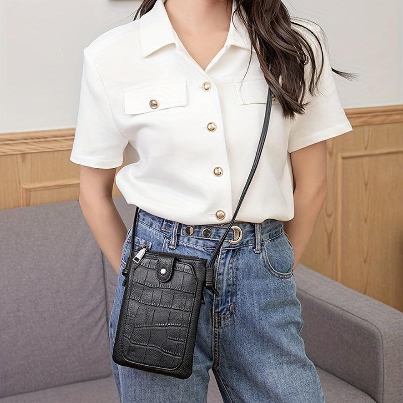 Crocodile Pattern Phone Bag Mini Crossbody PU Leather Vertical Shoulder Purse